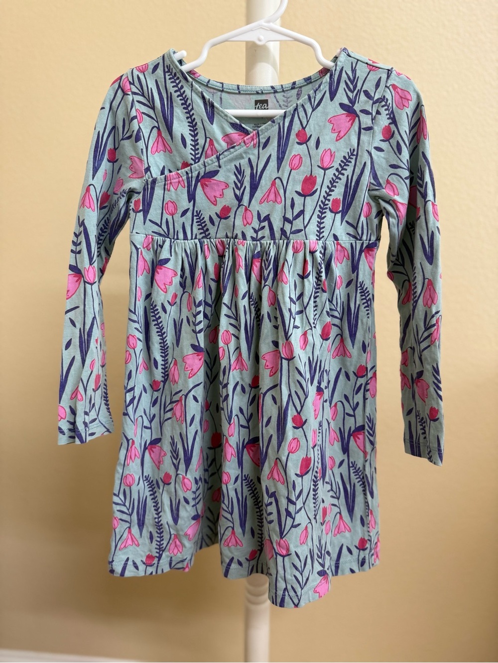Tea Collection Mint Green Floral Long-Sleeve Dress with Pink Accents